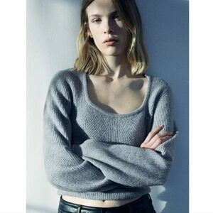 NEW! H&M Square-Neck Rib-Knit Blue-Gray Sweater Size S